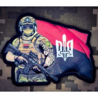 PVC шеврон Воїн з червоно-чорним прапором України