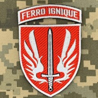 Нарукавний знак 67 ОМБр з дужкою Ferro ignique червоний