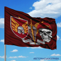 Прапор 46 Окрема Аеромобільна Бригада з черепом і новим шевроном бригади