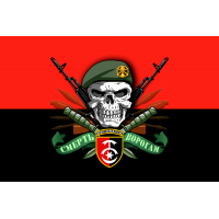 Прапор 30 ОМБр з черепом в береті червоно-чорний