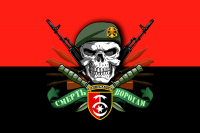 Прапор 30 ОМБр з черепом в береті червоно-чорний