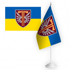 Купить Настільний прапорець 77 ОАеМБр знак ДШВ жовто-блакитний в интернет-магазине Каптерка в Киеве и Украине