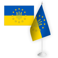 Настільний прапорець Україна в Євросоюзі в українських кольорах з тризубом