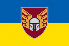 Прапор 46 бригада ДШВ з новим знаком бригади жовто-блакитний