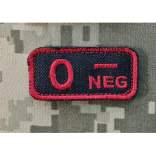 Нашивка група крові O - neg- чорно-червона вишивка