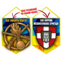 Вимпел 100 ОМБр і знак Піхоти жовто-блакитний