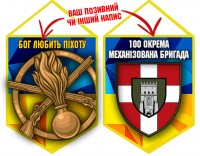 Вимпел 100 ОМБр і знак Піхоти жовто-блакитний