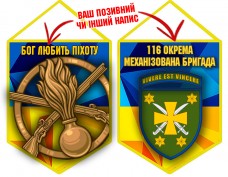 Вимпел 116 ОМБр і знак Піхоти жовто-блакитний