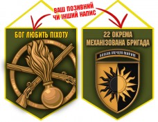 Вимпел 22 ОМБр і знак Піхоти олива