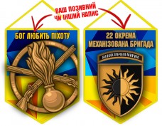 Вимпел 22 ОМБр і знак Піхоти жовто-блакитний
