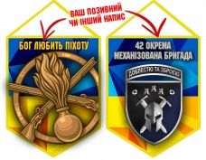 Вимпел 42 ОМБр і знак Піхоти жовто-блакитний