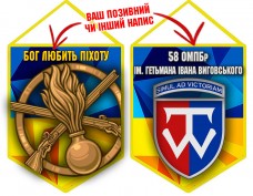 Вимпел 58 ОМПБр і знак Піхоти жовто-блакитний