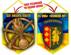 Вимпел 65 ОМБр і знак Піхоти жовто-блакитний