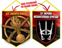 Вимпел 67 ОМБр і знак Піхоти червоно-чорний