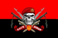 Прапор з мінометами Молот і черепом в береті Артилерії червоно чорний